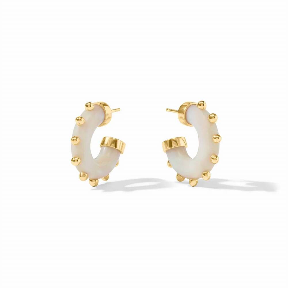 NEW JULIE VOS women's colette hoop earrings in gold/ivory